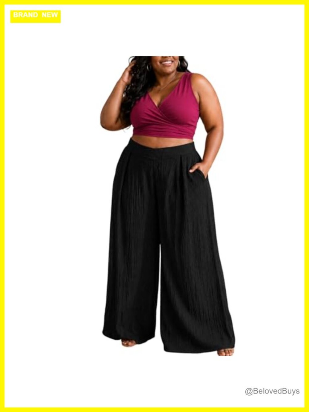 Plus Size Wide Leg Palazzo Pants High Waist Pockets Flow Summer
